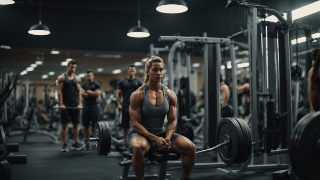 muscle woman working out in gym